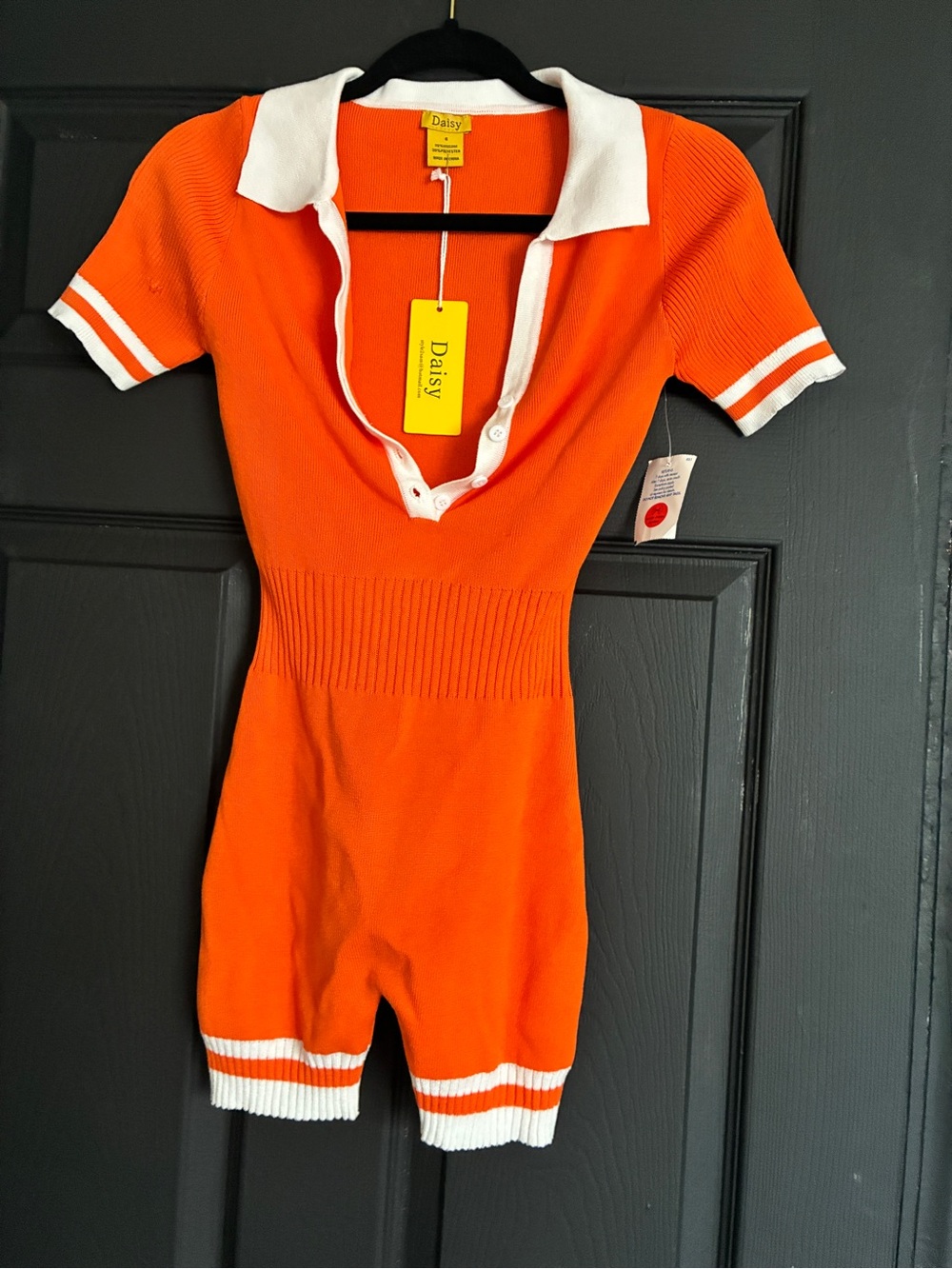 NWT Daisy Orange Contrast-Collar Retro One-Piece